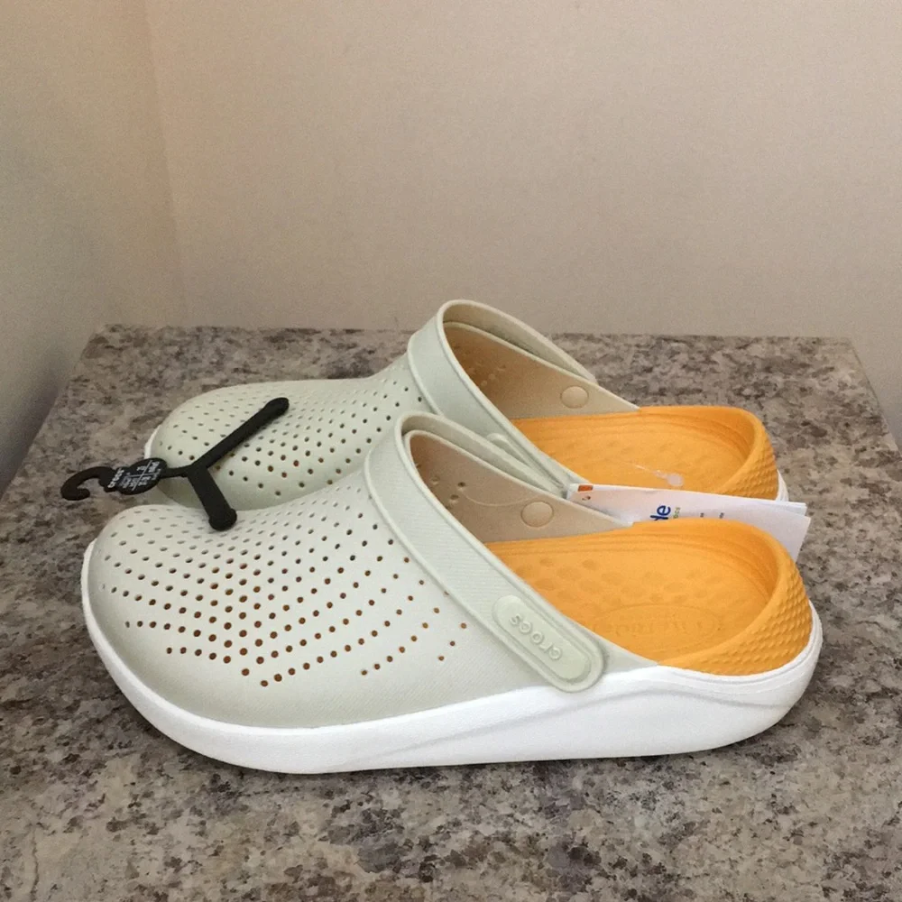 Crocs Beige / White / and Orange LiteRide Clogs - Picture 3 of 15